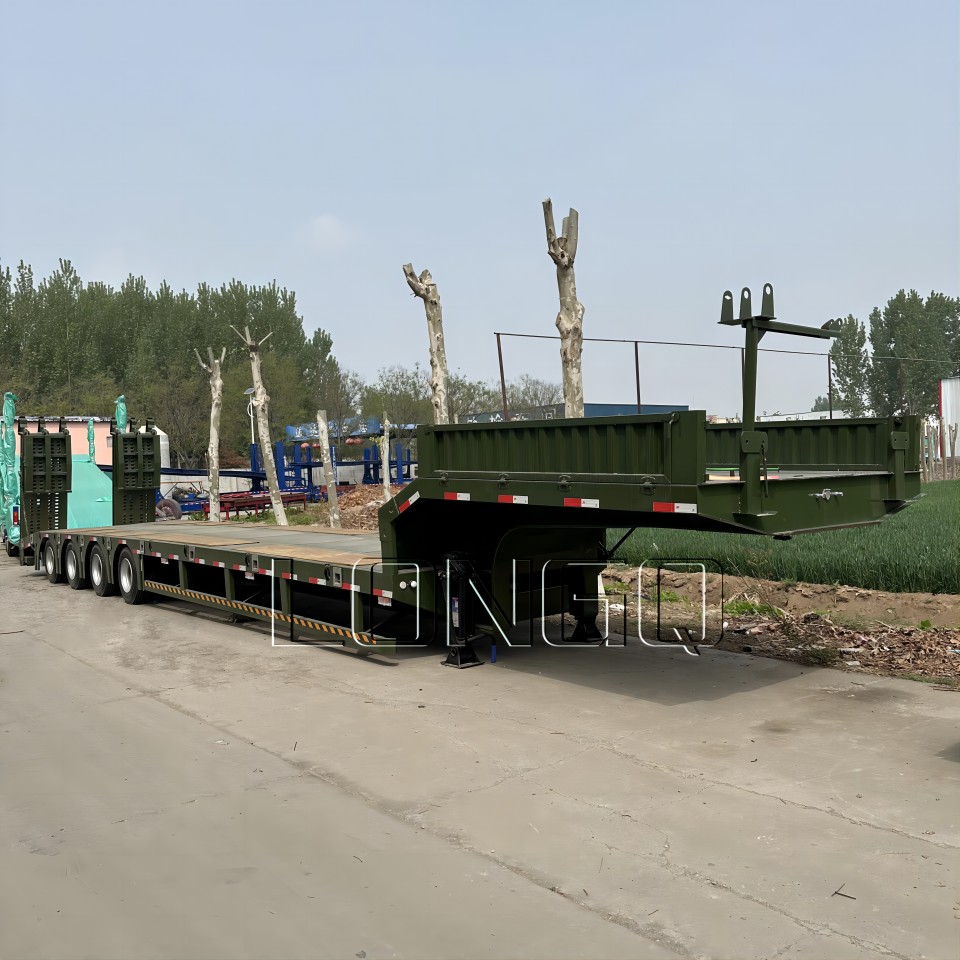 ตัวอย่างหนังกึ่งพ่วงต่ำ 4 เพลา Gooseneck Low Boy ตัวอย่างหนังกึ่งพ่วงต่ำ 4 เพลา Gooseneck Low Boy